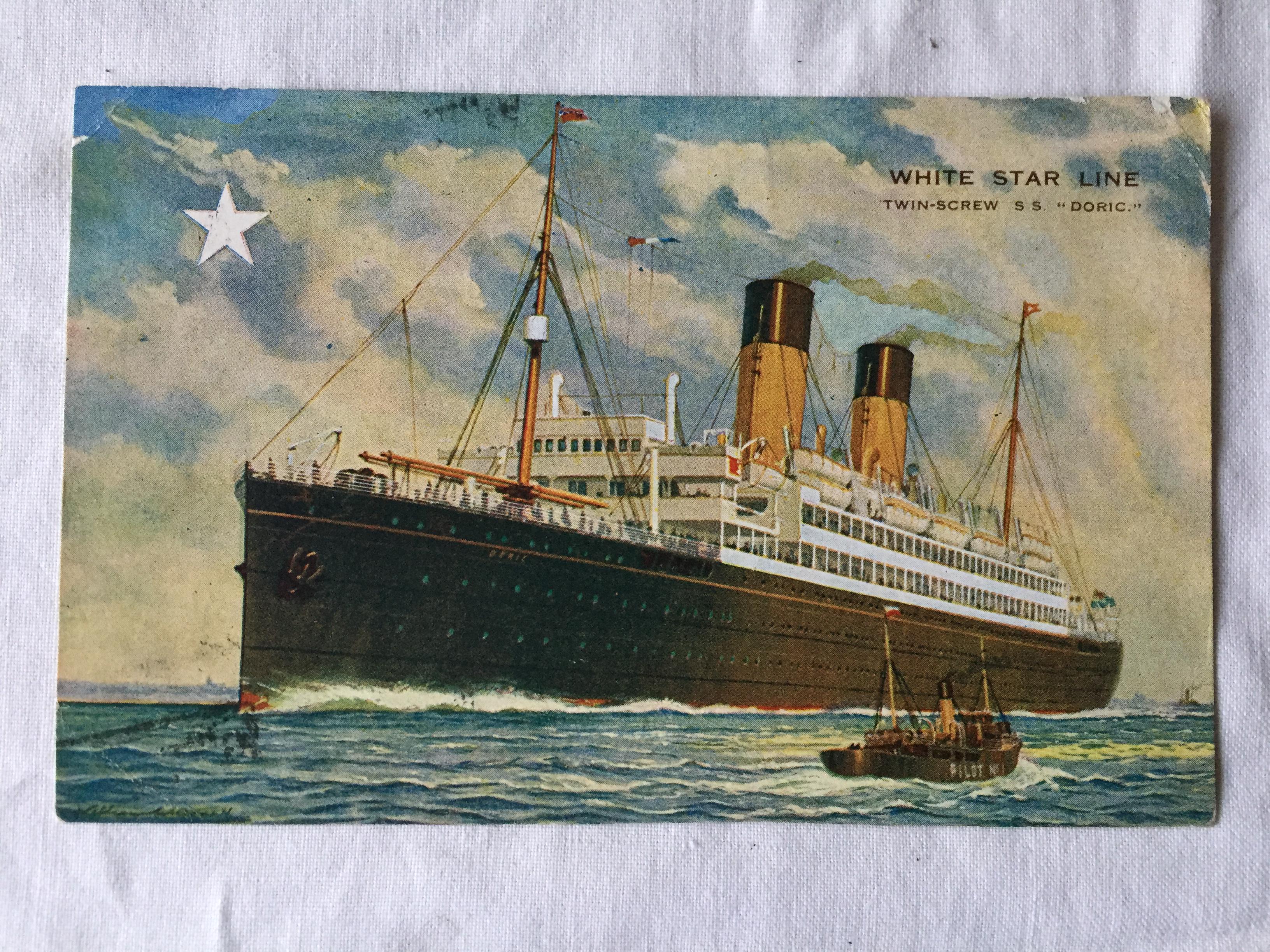 USED POSTCARD FROM THE RMS DORIC POSTED 25th SEPTEMBER 1933 